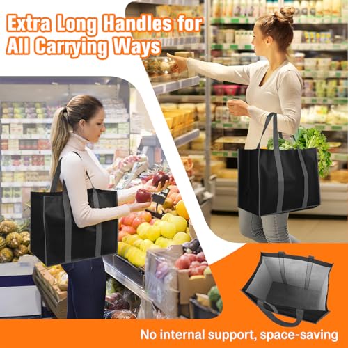 WISELIFE Reusable Grocery Bags, Foldable, Lasting Use, 35L, 6 Pack, Black - color: Black, size: 6 Pack
