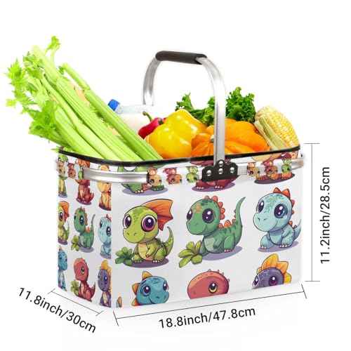 Large Picnic Basket, 40L Water Resistant & Leakproof Collapsible Portable Basket Set with Aluminium Handle for Travel - color: Dinosaurs