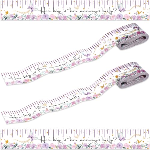 Coume 2 Rolls Baby Shower Measuring Tape 2 Inch x 150 Feet Tummy Measure Belly Game Tape for Baby Shower Party Favors and Supplies(Butterfly) - style: Butterfly