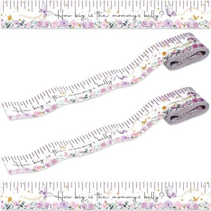 Coume 2 Rolls Baby Shower Measuring Tape 2 Inch x 150 Feet Tummy Measure Belly Game Tape for Baby Shower Party Favors and Supplies(Butterfly) - style: Butterfly