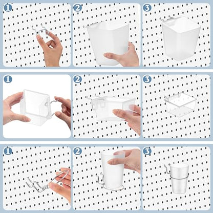 Jinei 12 Pcs Pegboard Bins Baskets with Hooks Organizer Set,Translucent - color: Translucent