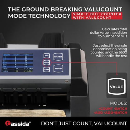 Cassida Money Bill Counter I Business Grade I 1,400 Notes/Min I 6600 UV - size: Medium (6600 Uv)
