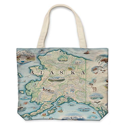 Xplorer Maps Canvas Tote Bag with Handles, Cloth Grocery Shopping Bag, Reusable & Eco-friendly Bag, 100% Cotton, Washable - color: Alaska