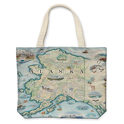 Xplorer Maps Canvas Tote Bag with Handles, Cloth Grocery Shopping Bag, Reusable & Eco-friendly Bag, 100% Cotton, Washable - color: Alaska