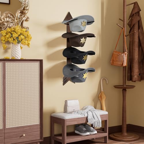 Cowboy Hat Rack for Wall, Wood Arrow Design, Hold 4 Wide-Brim Hats, Walnut - color: Walnut