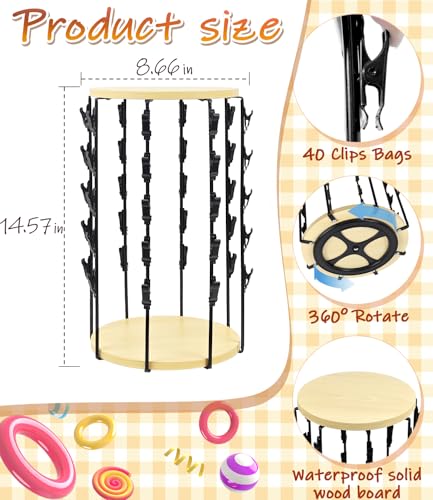 Chip Rack Display Stand, 5 Tier 40 Clips Display Stand, Rotating - color: Light Wood- 2025 Upgraded