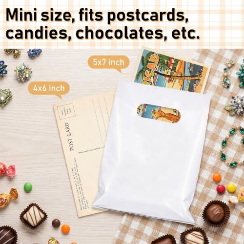 Maitys White 300 Pcs Small Plastic Bags with Handles 5x7 for Business - color: White