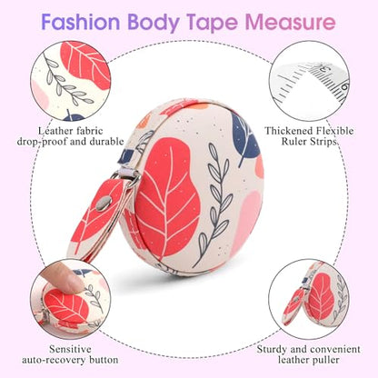 Retractable Mini Leather Tape Measure, Auto Retract Bohemian - color: Bohemian Leaves