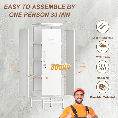 pozdeg 47.24" White Lockable Small Metal Storage Locker - color: White, size: 14.96"D x 14.88"W x 47.24"H