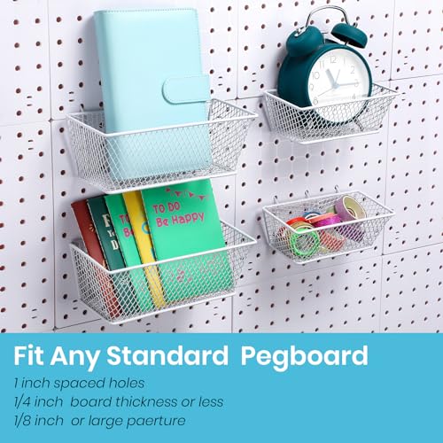 Sieral 4 Pcs Metal Pegboard Baskets Wire Organizer, Small, Medium, White - color: White, size: Small, Medium