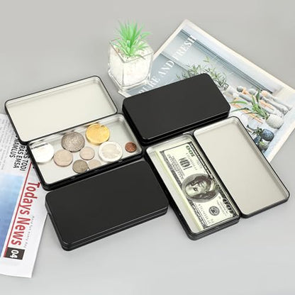 Hipiwe Metal Rectangular Cash Box with Lid - 4 Packs Currency Money Holder - color: Black