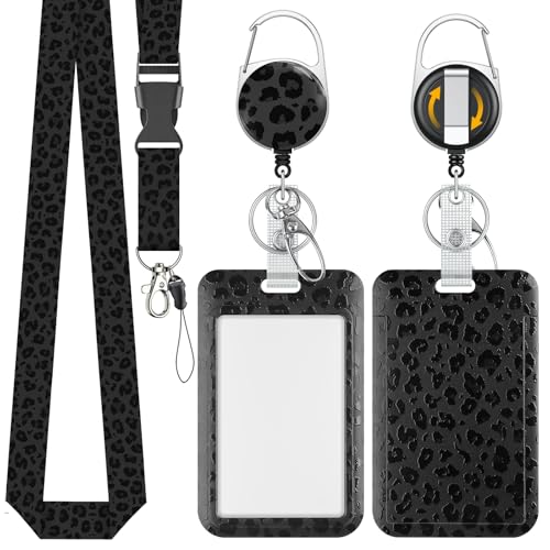 Uniclife Fashionable Sliding Badge Holder Black Leopard Print with Reel - color: Black Leopard Print-vertical