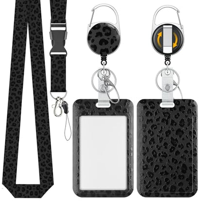 Uniclife Fashionable Sliding Badge Holder Black Leopard Print with Reel - color: Black Leopard Print-vertical