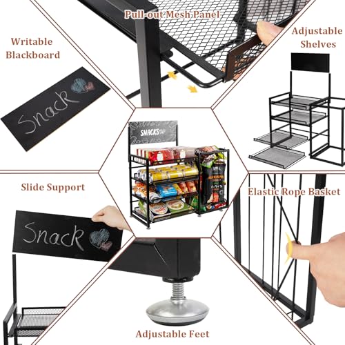 Bfttlity 4-Tier Snack Organizer for Office Kitchen Counter Display, Black - color: Black
