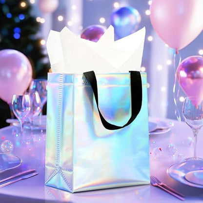 KeerxunBag Holographic Gift Bags - 12pk - Reusable - With Inner Liner Paper - color: iridescent