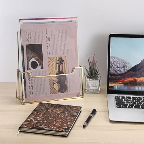 BTSKY Golden Glass Brochure Holder 8.5 x 11 Inches, Trifold Flyer Holder