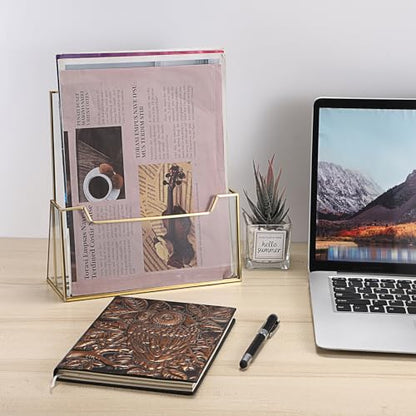 BTSKY Golden Glass Brochure Holder 8.5 x 11 Inches, Trifold Flyer Holder