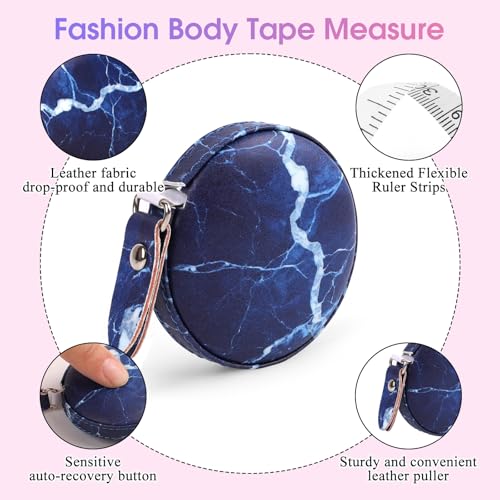 Retractable Mini Leather Tape Measure, Auto Retract Dark Blue - color: Dark Blue Marble