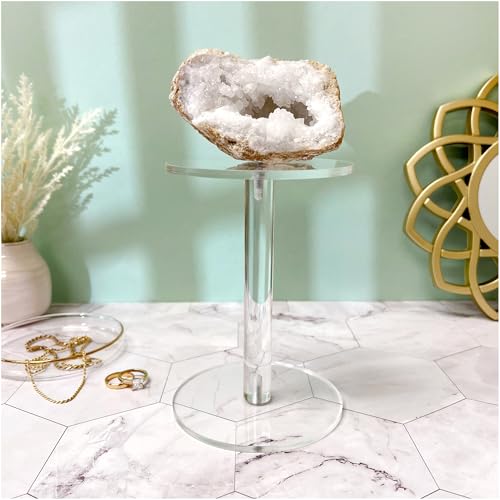 Plymor 6.375" H x 4.5" Round Clear Acrylic Barbell Pedestal Display Riser - size: 6.375" x 4.5" x 4.5"