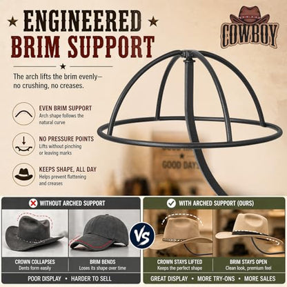 Cowboy Hat Display Stand for 6 Hats, Freestanding Countertop Hat Rack