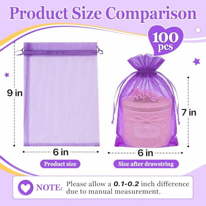 ANZNKU 100PCS Organza Bags 6x9, Purple Small Mesh Gift Bag Drawstring Bulk - color: Purple