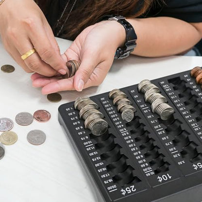 LLIKED 1PCS Black Coin Counter Tray and Sorting Tray with 150 Coin Wrappers - color: Black