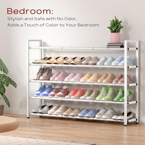 Bumusty 5 Tier Long Expandable Shoe Rack for Closet, White - color: White, size: 5-tier