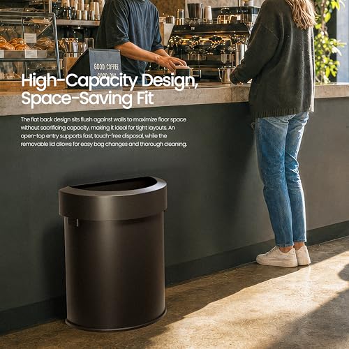 Home Zone Living 18 Gallon Commercial Trash Can with Semi-Round Flat Back - color: Matte Black, size: D-Shaped