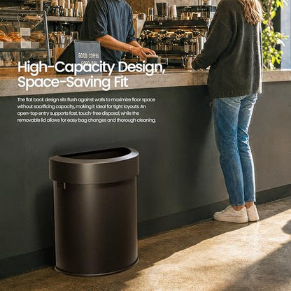 Home Zone Living 18 Gallon Commercial Trash Can with Semi-Round Flat Back - color: Matte Black, size: D-Shaped