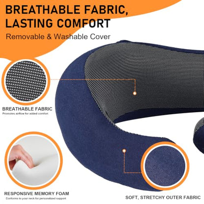 Travel Pillow - Hooded Neck Pillow Airplane Memory Foam Filling - color: Navy