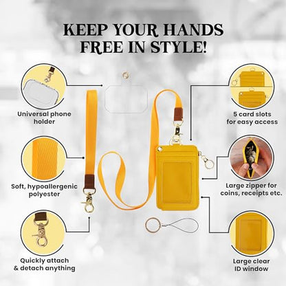 MONDO DESIGNS 2-in-1 ID Badge Holder Lanyard Wallet - Yellow - color: Yellow