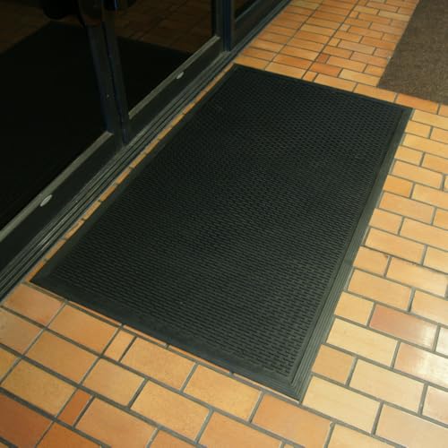 Rubber-Cal "Dura-Scraper Linear" Commercial Rubber Entrance Door Mat - 3/8 in x 3 ft x 5 ft - Black - size: 60"L x 36"W x 0.3"Th