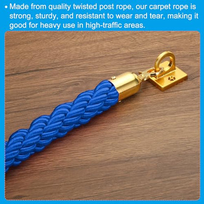 PATIKIL Stanchion Rope, 1.2m/3.9Ft Barrier Rope Twisted Post Ropes for Posts Stands Queue Divider Crowd Control of Hotel, Blue Golden - color: Blue, Golden, size: 3.9Ft