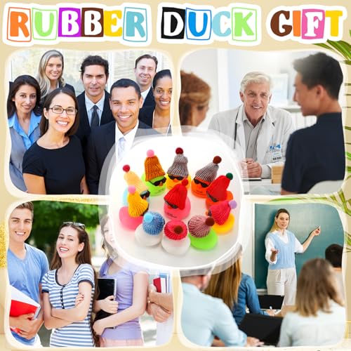 Liliful 24 Sets Colorful Rubber Ducks with Knit Hat Sunglasses Card Bag - color: Colorful