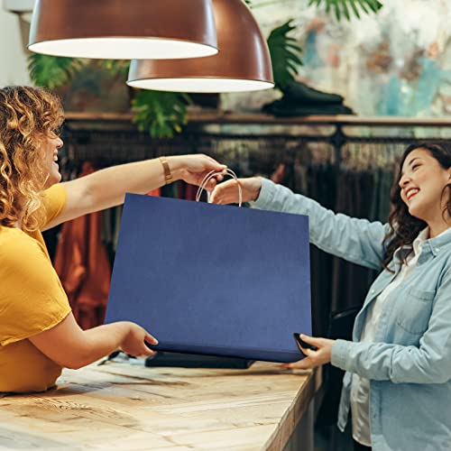 SHOPDAY Navy Blue Paper Bags with Handles 16x6x12, 25 Pack Large Kraft Bags - color: Navy Blue