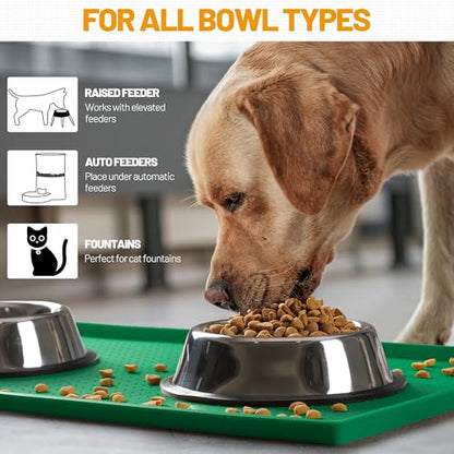 Hubulk Dog Feeding Mat,100% Waterproof Food Grade Silicone Pet Food and Water Bowl Placemat,Dishwasher, High Raised Edge to Prevent Spills,Nonslip Tray to Stop Messes on Floor(19"x12"x0.5",Hunter - color: Hunter green, size: 19"l X 12"w