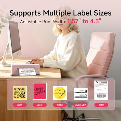 Bluetooth Thermal Label Printer w/ Stand, 4x6 Shipping Label Printer - color: Pink