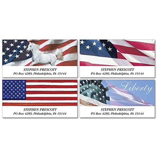 Colorful Images Patriotic Tribute Return Address Mailing Labels, Personalized in The USA with Names & Addresses, Set of 144 Self Adhesive, Easy Peel Flat Label Sheets, 1⅛” x 2¼”, 4 Designs - style: Tribute-Large