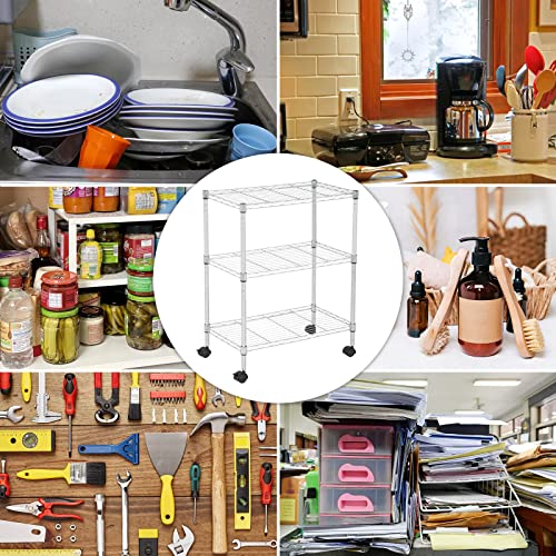 3 Tier Wire Shelving Unit with Wheels, 23 x 13 x 32 Metal Rack - color: Chrome, size: 13"D x 23"W x 31.3"H