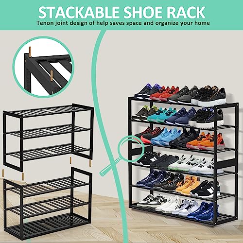 Jripae 3 Tier 32.5inch Long Bamboo Shoe Rack for Entryway Closet Garage - color: Black, size: 3 tier 32.5*10.5*17inch