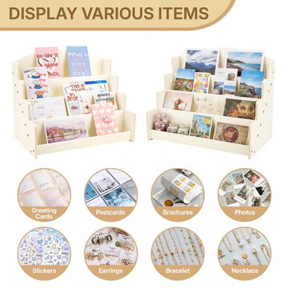 4 Tier 1Pc Wooden Greeting Card Display Stand - color: Wood