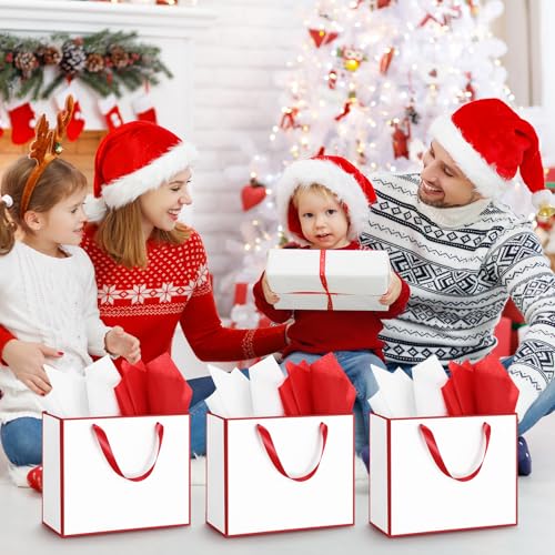 ReliThick 12 Pack Paper Gift Bag with Handles & Tissue, White, Red - color: White, Red