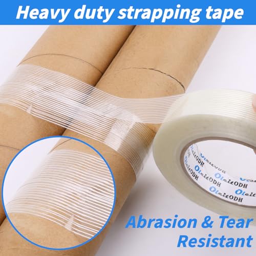 Oleitodh 16 Rolls Strapping Tape 1 Inch x 60 Yards 5.5 Mil Fiberglass Tape - size: 1in x 60Yds