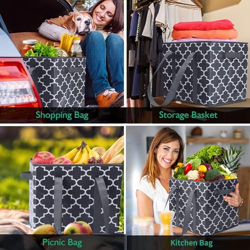 Reusable Grocery Bags 2Pack Foldable Washable Large Storage Bins, Dark Grey - color: Dark Grey, size: 2 Pack