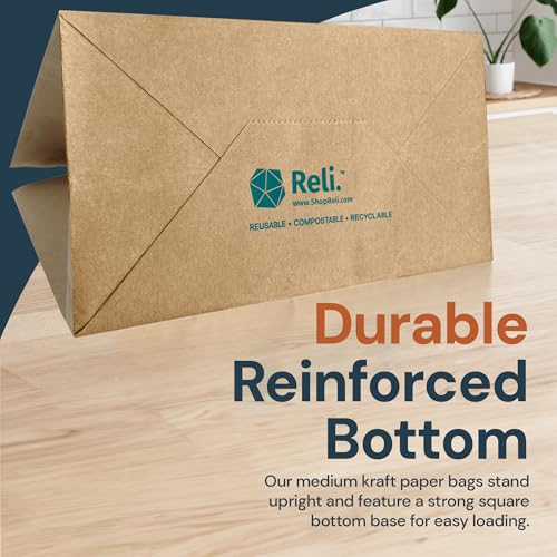 Reli. Brown Paper Bags with Handles | 55 Pack Kraft Bulk