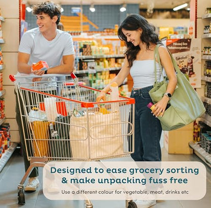 Nook Theory 3-Pack Reusable Grocery Bags - Heavy Duty, Large 12 Oz Cotton Canvas Reusable Shopping Bags With Pockets, 100% Cotton Cloth Grocery Totes, Foldable Multi Compartment (Sand) - color: Sand