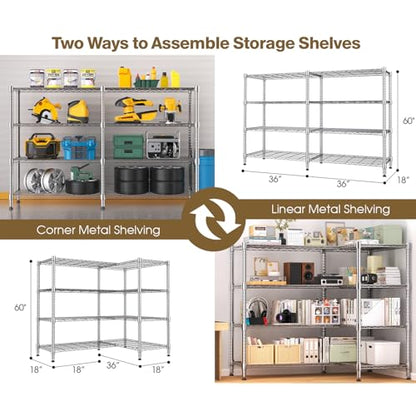 Himimi 4-Tier Metal Shelving-1600LBS Capacity, Adjustable Wire Shelf Unit with Leveling Feet for Kitchen, Garage, Pantry, Laundry, 72" W x 18" D x 60" H, Silver - color: Silver Grey, size: 72"W×18"D×60"H, 4-Tier