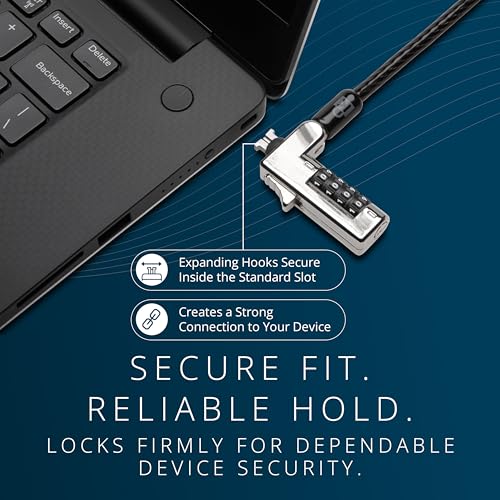 Kensington Slim Combination T-Bar Standard Lock Slot for Laptops, Security Computer Lock Cable, Resettable 4-wheel Number Code with 6 Foot Cable, K60600WW - size: Slim, style: Slim Cable T-Bar