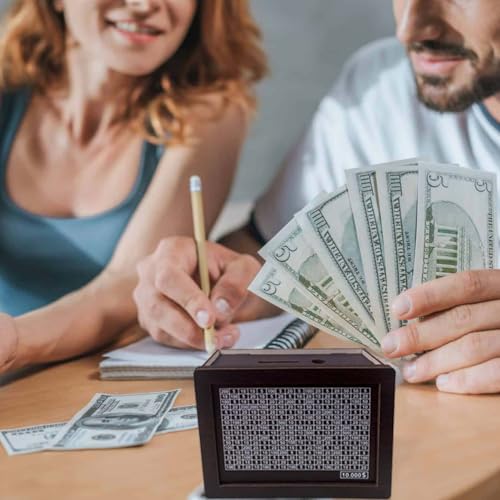 Money Saving Box Piggy Bank, Cash Coin Retro Money Savings Box with Counter for Savings Goal with Dry Erase Pen, Cash Vault Wooden Challenge Box for Boys and Girls ($10000, Brown) - color: Brown