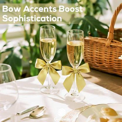 50 Pcs Gold Satin Ribbon Bows, 3.5" x 3.5", with Twist Ties - color: Gold